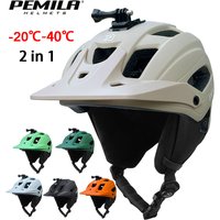 PEMILA 2 In 1 Cycling Helmet Four Seasons MTB Road Bicycle Helmet Cycling Safety Cap Racing Removable Ear Protection Bike Helmet
