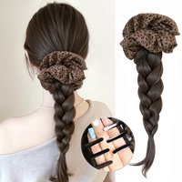 Synthetic Leopard Hair Loop Claw Clip Braided Fried Dough Twists Braid Ponytail Wig for Female Hair Accessories For Daily Party