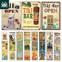 Tiki Bar Wall Decor Metal Sign Plaque Metal Summer Tiki Sign Metal Plate for Tiki Bar Beach Bar Decorative Iron Painting