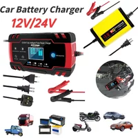 Car Battery Charger 12V/24V Fast Charging Intelligent Pulse Repair Charger LCD Display AGM GEL Lead-Acid For Auto Motorcycle