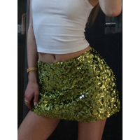 2026 New Lady Sexy High Street Partywear Women Shiny Green Sequins Mini Skirt Fashion High Waist Bodycon Short A-line Skirts