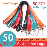 50Pcs Customized Wide Lanyard Personal Printing Thick Neck Rope Keychain With Logo Name For ID Card Hot Print Landyard 2*45cm