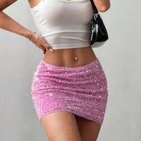 Talenza Pink Glitter Short Skirt Vintage Beaded Sexy Hot Girls Skinny Short High Waist Y2k Summer Fashion Party Women Skirts