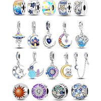 Silver Plated Mystery Star and Moon Charms Beads Fit Original Bangle Bracelet Pendant Dangle DIY Women Fine Jewelry Gift