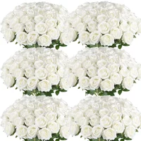 100 pièces Roses blanches fleurs artificielles en vrac fausse Rose de velours avec longues tiges pliables pour les fêtes d'événements d'arrangement de maison de mariage