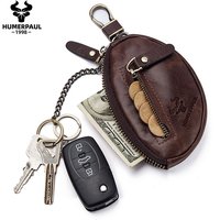 HUMERPAUL-Petit porte-clés en cuir 100% véritable pour homme, porte-clé de voiture avec fermeture éclair, porte-monnaie, qualité supérieure, 007 Keeper, HTML Evaluwith Coin Purse