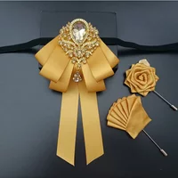 Luxury Wedding Bow Tie Brooch Set Concert Accessories Men's Women's Suit Shirt Collar Flower Corsage 3pcs Sets Handmade Jewelry
