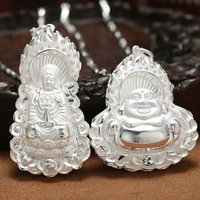 Pure 999 Fine Silver Pendant For Women Men Kwan-yin Bless Buddha Lucky Charm Shiny Original Sterling Silver Man Christmas Gift