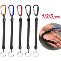 1/2/5pcs Fishing Lanyards Tactical Retractable Spring Elastic Rope with Carabiner Hiking Camping Anti-lost Keychain Fishing Tool