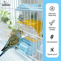 Roof-type Automatic Parrot Feeder, No Mess Splash-proof Bird Seed Dispenser with Husk Separation, Transparent Acrylic Food Conta