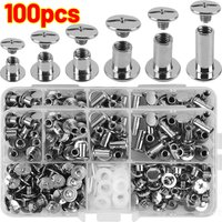 10/100set Stainless Steel Binding Screws Studs Rivets Slotted Belt Screw for DIY Leather Bag Photo Album Books Craft Head Bolts