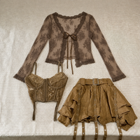 Harajuku Vintage Fashion 3 Piece Set Woman Short Cardigan + Slim Vest + Y2k E-Girl High Waist Skirt Hot Girls Korean Style Suit