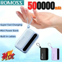 ROMOSS 500000mAh Power Bank 4 In1 Cables Large Capacity Super Fast Charging Intelligent Digital Display Portable Powerbank New