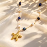 Elegant Chic Imitation Pearl Starfish Pendant Necklace Stainless Steel Natural Stone Necklace Ocean Summer Jewelry for Women