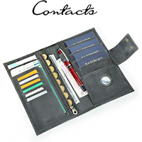 CONTACT'S Genuine Leather Passport Wallet Men Card Pen Holder Safe Grey Money Bag Storage Male Work Travel Gift Coin Purse