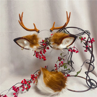 Handmade Christmas Halloween Deer Ears Horn Hairhoop Headwear Tail For Lolita Game Party Cosplay Costume Accessories