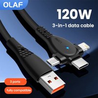 Olaf 120W 3 in 1 Fast Charging USB Cable USB A To Type C/Micro USB/IOS Phone Charge Data Cable For iPhone Samsung Xiaomi Huawei