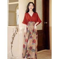 New Chinese Style Retro Ethnic Style Fake Two Red Dresses with a High-end Feel Niche Design Unique and Beautiful Long Skirt