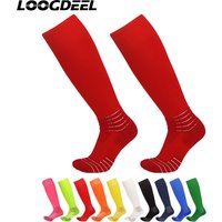 LOOGDEEL 1 Pair High Elastic Breathable Solid Color Football Socks Long Tube Towel Bottom Shock Absorption Sports Socks