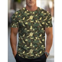 Men's Unique Digital Print Camouflage Cat Regular Comfortable Casual Quick Drying Machine Washable Daily Style T-shirt