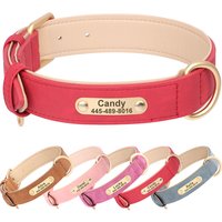 Customized Dog Collar PU Leather Dogs Collars Personalized Pet ID Name Necklace Free Engraving for Small Medium Large Dogs Pug