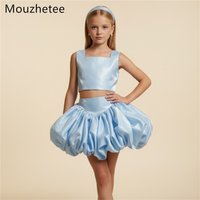 Mouzhetee A-Line Spaghetti Strap Pleat Simple Satin Flower Girl Dresses Shiny Girls Birthday Dresses Customized 2026