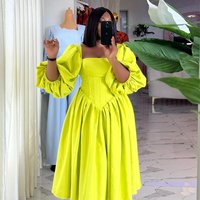 Women's Sweet Fresh Square Collar Lantern Sleeve High Waist Slimming A-Line Dress Long Skirt Spring Summer 2026
