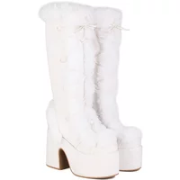 Faux Wool Fur Super Warm Winter Knee High Snow Boots Women Plush Lined Side Zip High Heels Platform Shoes Big Size 44 45 46 C38