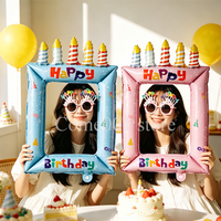Happy Birthday Photo Frame Foil Balloons Party Photo Booth Props Inflatable Birthday Decorations