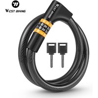 WEST BIKING Bicycle Cable Lock 4-Digit Password Bike Lock With 2 Keys Durable Anti-theft Motorcycle E-bike Scooter Safety Lock
