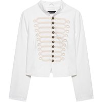 YENKYE New Women Retro Military Style White Fitted Jacket Long Sleeve Round Neck Cropped Casual Outerwear