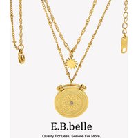 E.B.belle Center of the Universe Vintage Delicate Ancient Roman Engraved Coin Pendant Multiple Layer Beads Chain Star Necklace
