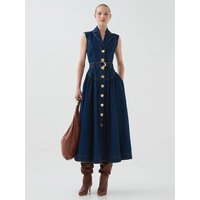 Elegant V-Neck Sleeveless Denim Long Dress Women's High Waist Slim A-Line Dress Casual Cotton Summer Fashion Dress