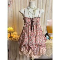 Harajuku Retro Y2K Bud Mini Dress Women Sling Sleeveless Dress Cute Floral Print Street Fashion Party Outfits Chic