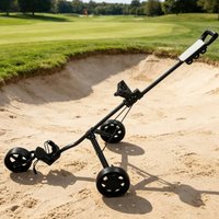 Foldable Golf Push Trolley Portable 3 Wheel Golf Trolley Sports Gear Foot Brake Mesh Storage for Golfers