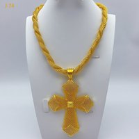 Dubai Cross Pendant Twisted Chain for Women Man African Wedding Party Gold Plated Ethiopian Eritrea Jewelry Cross Gift