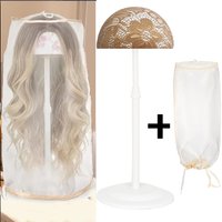 2-Piece Set Adjustable Height Wig Holder & Storage Bag,Keep clean, Non-Slip Stand Portable Head Holder Sturdy for Multiple Wigs