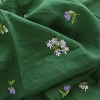 Chinese Style Dark Green Pure Ramie Embroidered Fabric Artistic Floral Dress Cheongsam Material By The Yard