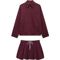 Casual Women 2 Pieces Sets Waist Lace Up Lantern Edition Mini Skirt Sets Solid Pocket Decorative Jacket Top Women's Set