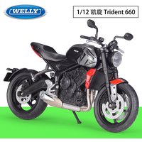 New Product WELLY 1:12 Triumph Trident 660 Simulation Alloy Motorcycle Model Scene with Miniature Static Car Model Toy Gift