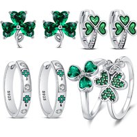 925 Sterling Silver Four Leaf Hoop Earring Clover Ring Jewelry Making For Bracelet Women Fashion Jewelry St. Patrick's Day Gift