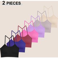 2Pc Solid Color Y-line Straps Gym Training Bra Women High Strength Sport Push Up Sport Yoga Vest Female Ribbed Workout Underwear
