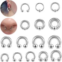 ZS 1PC 2/8G Stainless Steel Large Gauge Nose Hoop Captive Bead Septum Ring Horeshoe Ball BCR Noses Piercing Ear Expander Earring