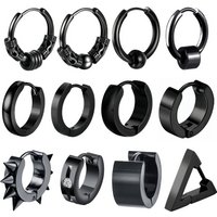 2PCS Punk Minimalist Spike Stainless Steel Round Black Male Piercing Hoop Earing for Female Jewelry Accessories Trend New In