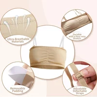 Girls Ballet Dance Seamless Bandeau Bras 2 Pairs of Adjustable Replace Clear Straps Chest Padding for Dance Gymnastics