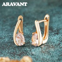 ARAVANT 925 Silver 18K Gold Water Drop Cubic Zirconia Hoop Earring For Women Fashion Jewelry