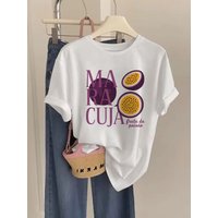 Spring Summer Top Women's Casual Loose Fit round Neck Short Sleeve T-Shirt Earthy Maracuja Passion Fruit 2D Print