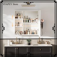Bathroom Cabinet Mirror Cabinet Wall-mounted Anti-fog Bathroom Adjustable Three-color LED Light Strip/hairdryer Smart Storage