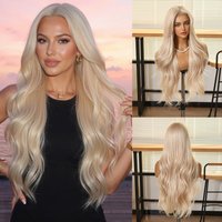 Platinum Blonde Long Wavy Lace Front Wig Side Part Synthetic Hair Wig for Women Cosplay Daily Party Halloween Heat Resistant