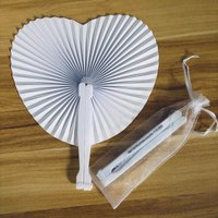 Free Customization of White Heart-Shaped Folding Fans, Blank Paper Plastic Handles, Birthday Party Decorations